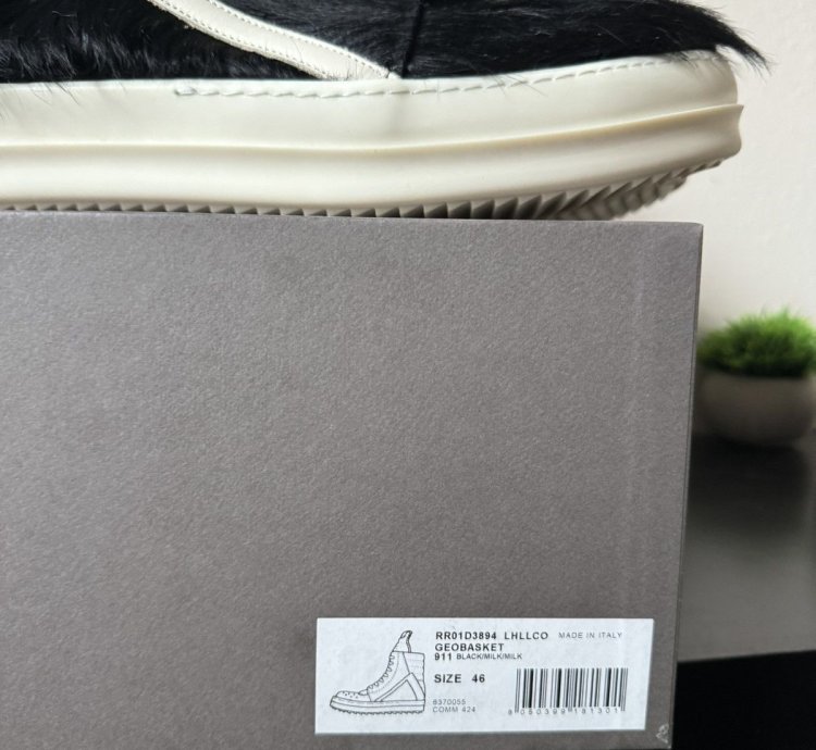 Rick Owens Lido Geobasket High Black Milk Fur Sneakers