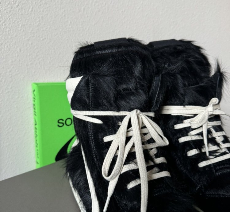 Rick Owens Lido Geobasket High Black Milk Fur Sneakers