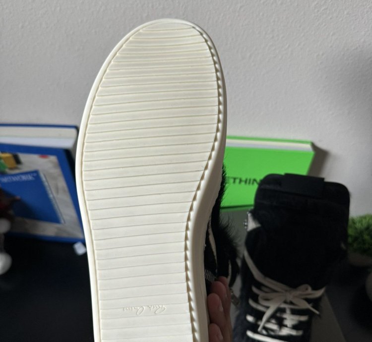 Rick Owens Lido Geobasket High Black Milk Fur Sneakers
