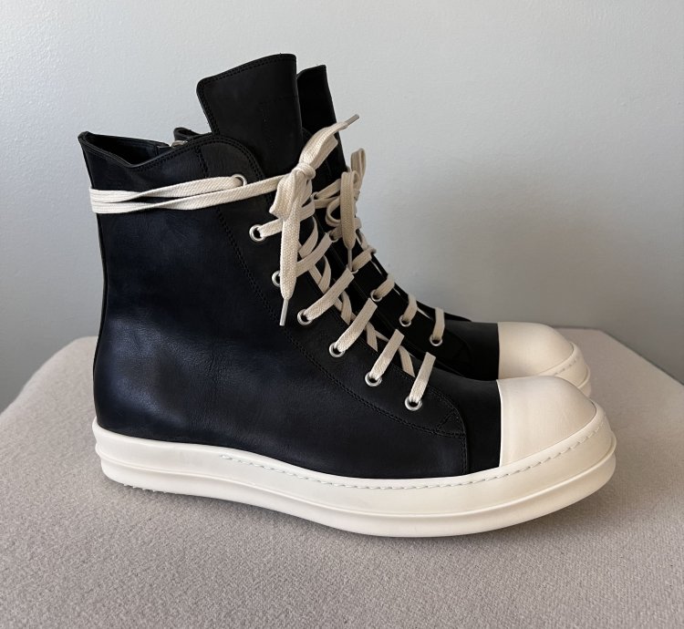 Rick Owens Lido High Top Ramones in Black Leather