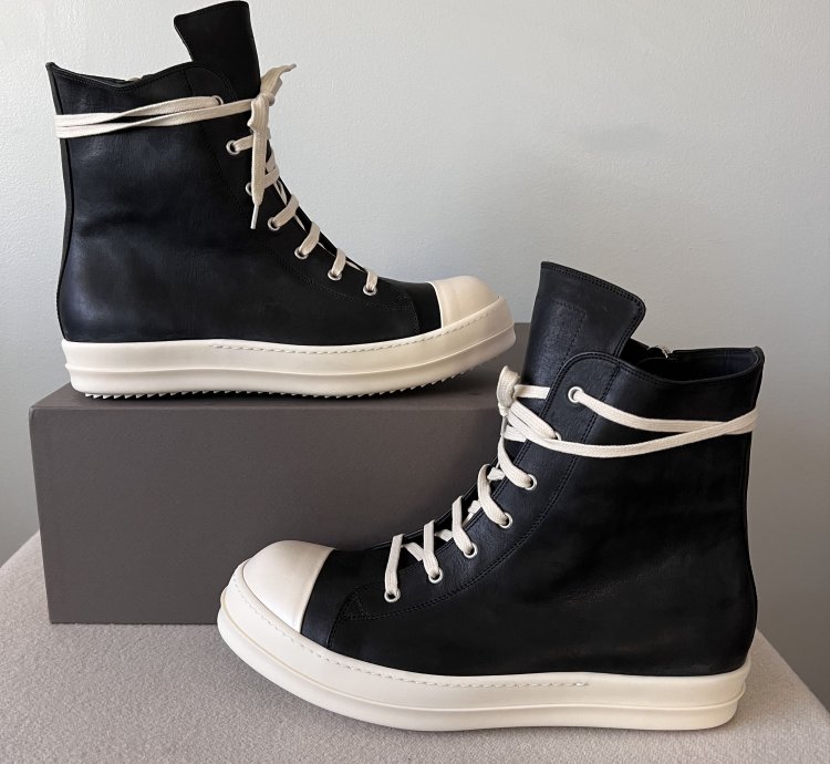 Rick Owens Lido High Top Ramones in Black Leather