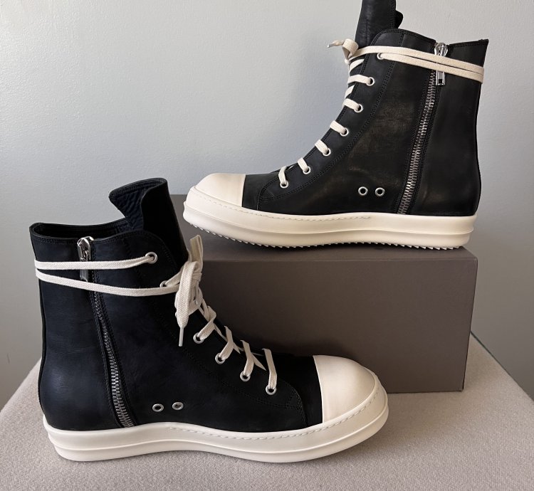 Rick Owens Lido High Top Ramones in Black Leather