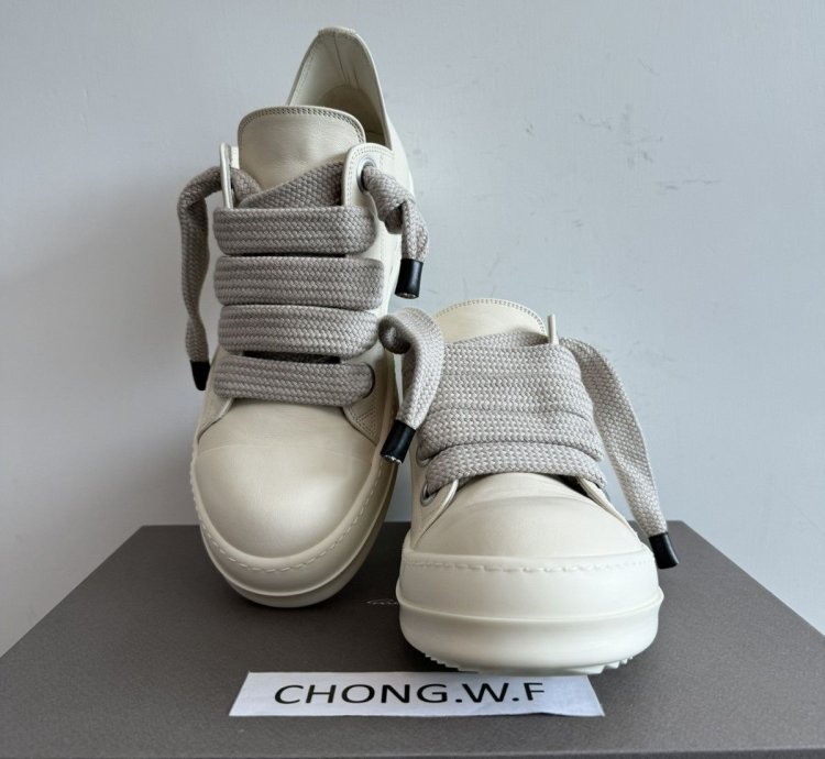 RICK OWENS LIDO MILK JUMBO LACES RAMONES LOW SNEAKERS