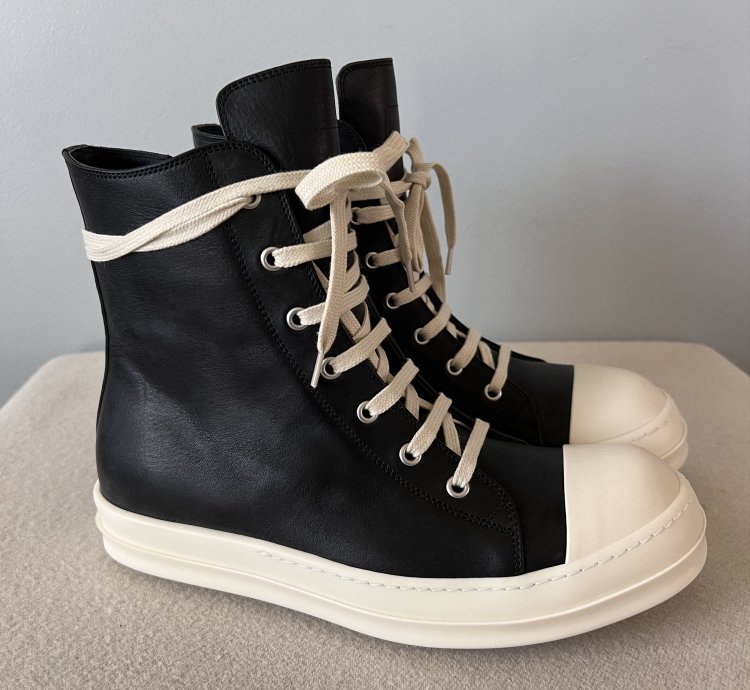 Rick Owens LIDO Ramones Hi in Black Leather