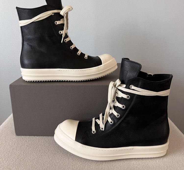 Rick Owens LIDO Ramones Hi in Black Leather