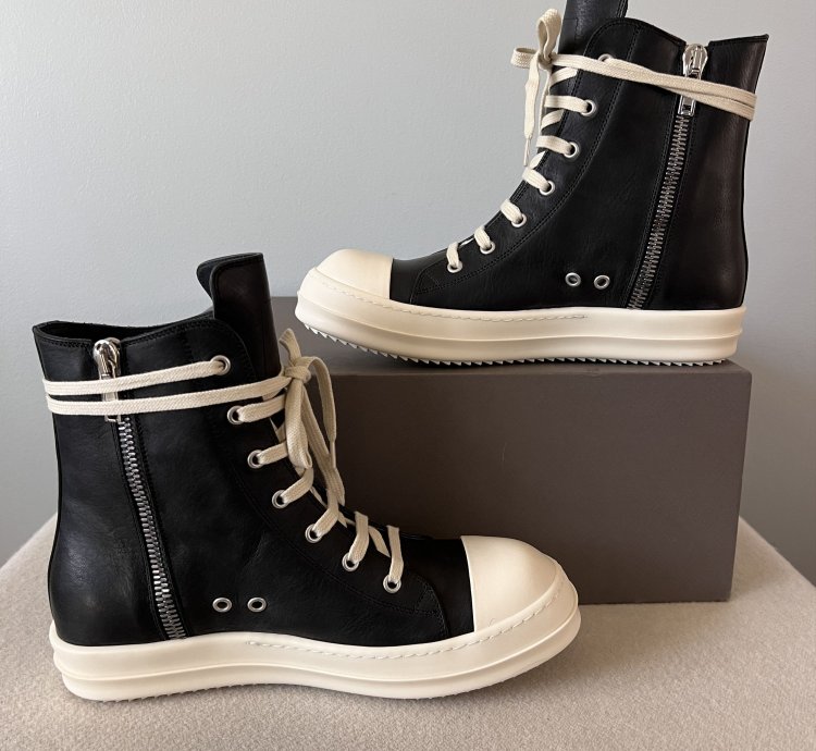 Rick Owens LIDO Ramones Hi in Black Leather