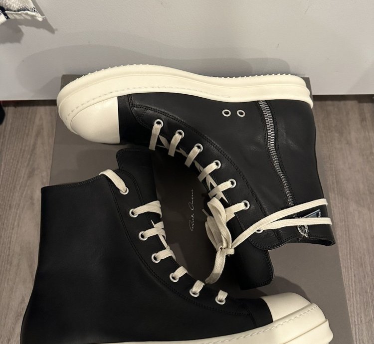 Rick owens mainline leather Ramones High Black Milk Size 42