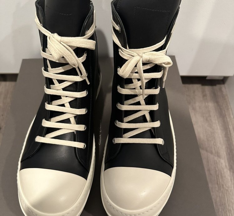 Rick owens mainline leather Ramones High Black Milk Size 44