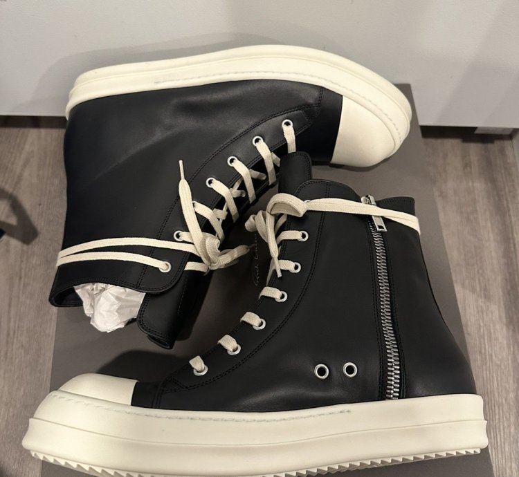 Rick owens mainline leather Ramones High Black Milk Size 44