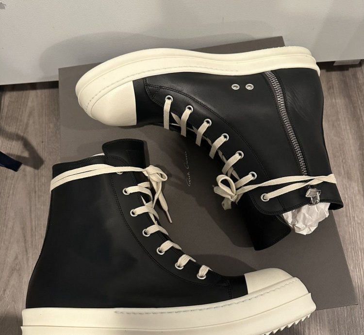 Rick owens mainline leather Ramones High Black Milk Size 44