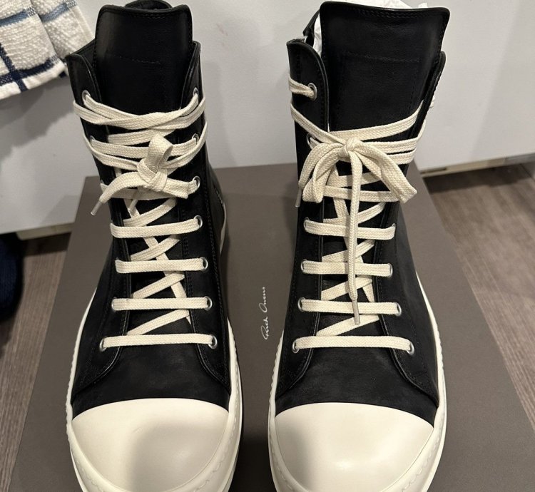 Rick Owens Mainline Washed Leather Ramones Black Siize 43