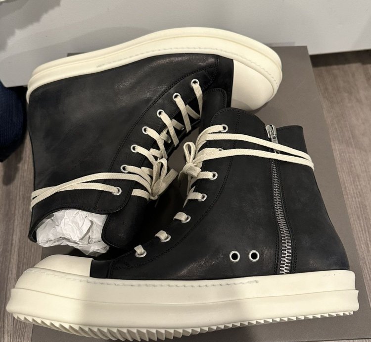 Rick Owens Mainline Washed Leather Ramones Black Siize 43