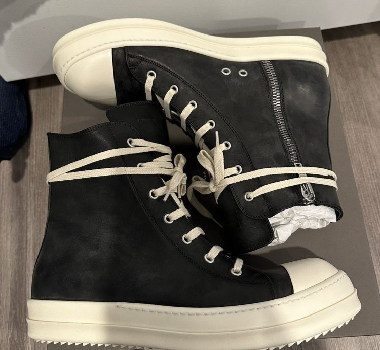 Rick Owens Mainline Washed Leather Ramones Black Siize 43