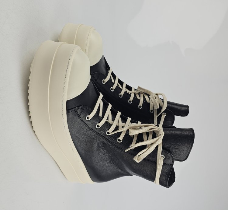 Rick Owens Mega Bumper Black Milk Leather Sneakers New 42