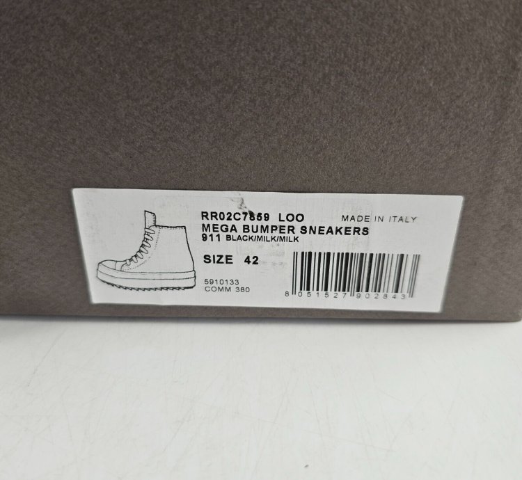 Rick Owens Mega Bumper Black Milk Leather Sneakers New 42