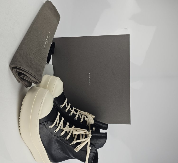 Rick Owens Mega Bumper Black Milk Leather Sneakers New 42