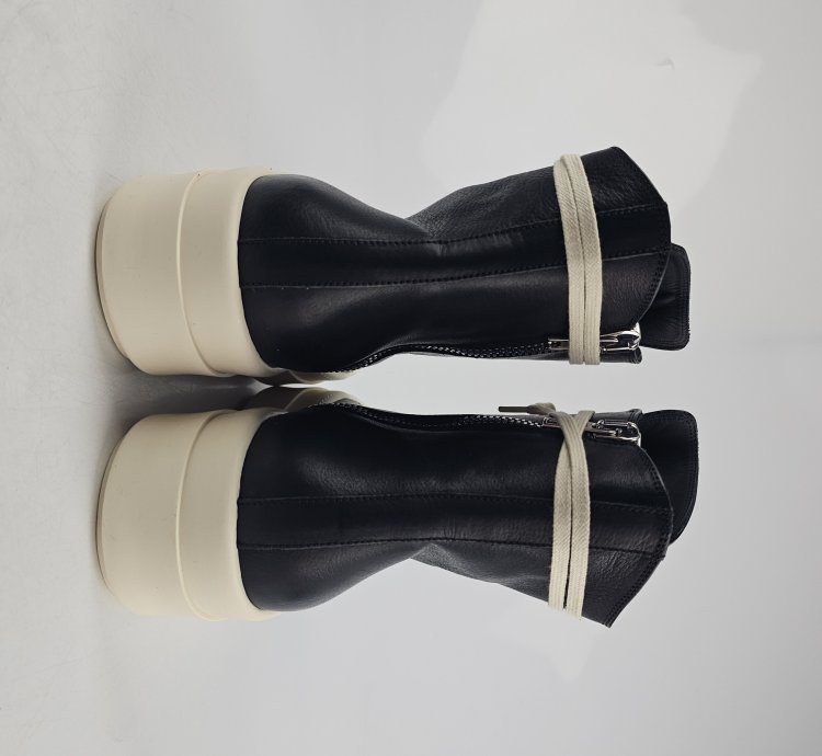 Rick Owens Mega Bumper Black Milk Leather Sneakers New 42