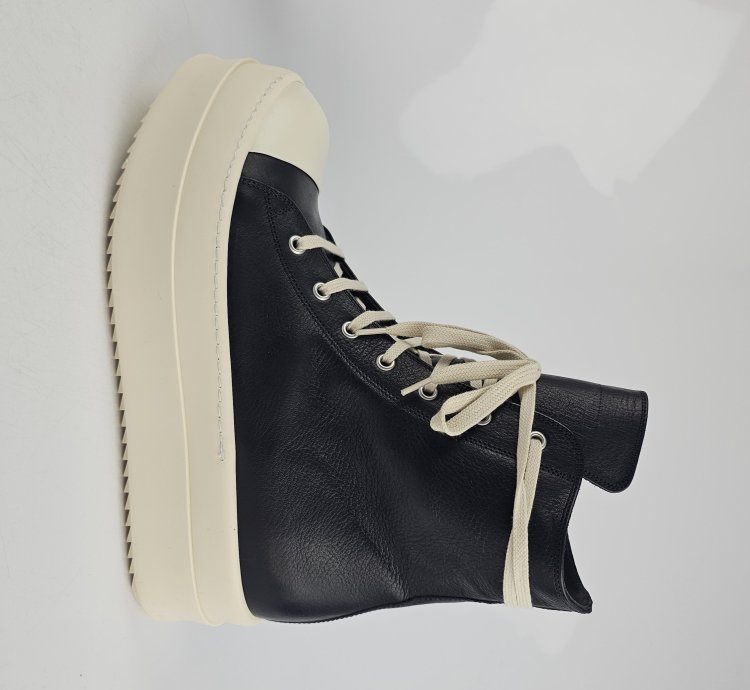 Rick Owens Mega Bumper Black Milk Leather Sneakers New 42