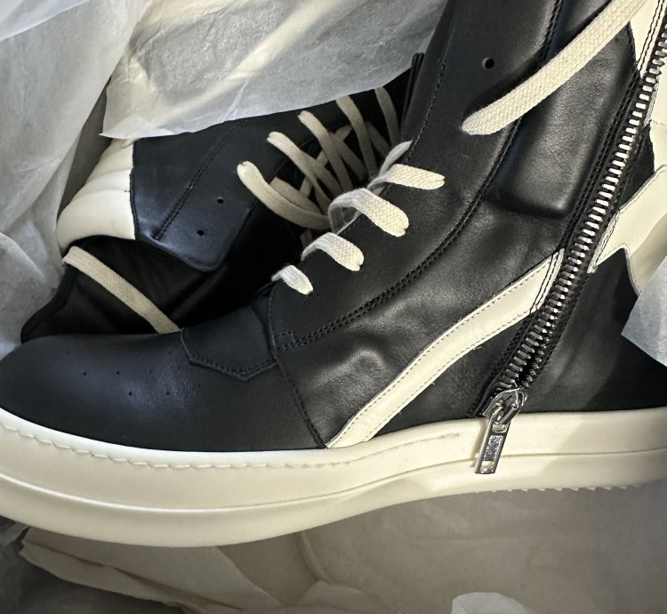 Rick Owens Men Black Geobasket High Top Leather Sneakers