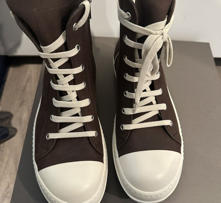 Rick Owens Nubuck Bull Leather Ramones High Brown Size 40