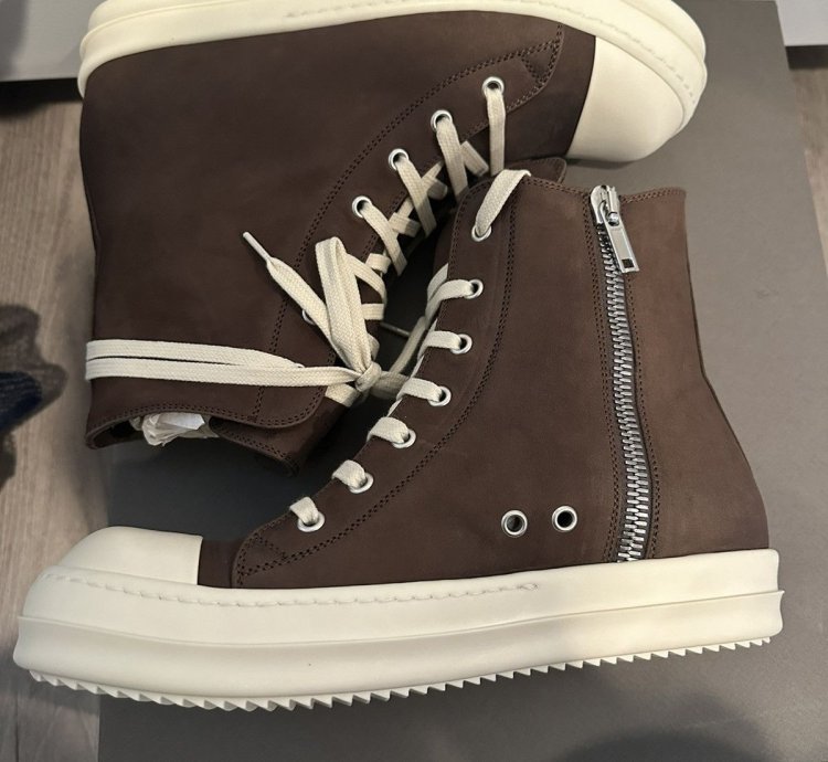 Rick Owens Nubuck Bull Leather Ramones High Brown Size 40