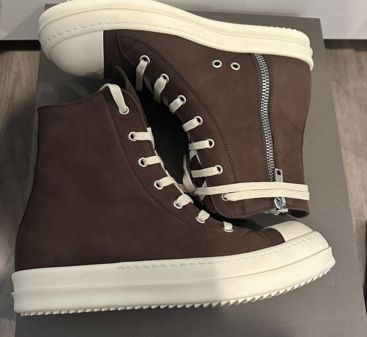 Rick Owens Nubuck Bull Leather Ramones High Brown Size 40