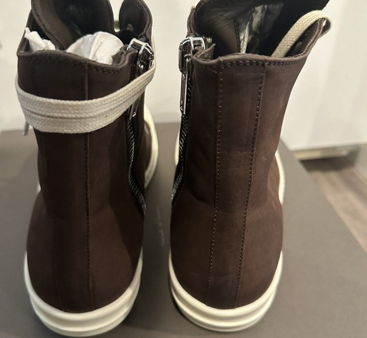 Rick Owens Nubuck Bull Leather Ramones High Brown Size 40