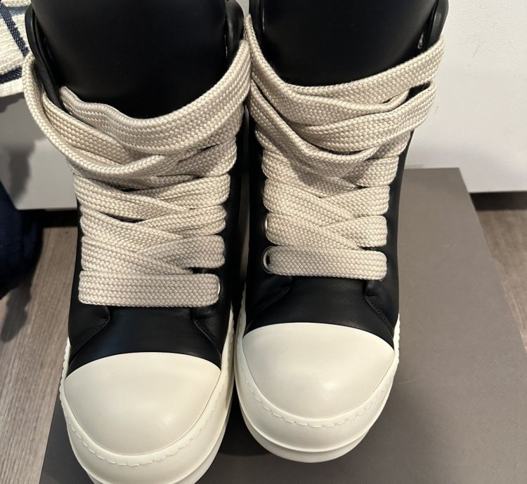 Rick owens padded jumbo lace Ramones High Black Milk Size 44