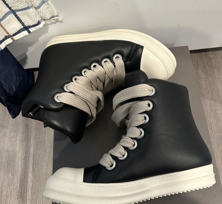 Rick owens padded jumbo lace Ramones High Black Milk Size 44