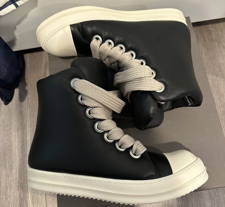 Rick owens padded jumbo lace Ramones High Black Milk Size 44