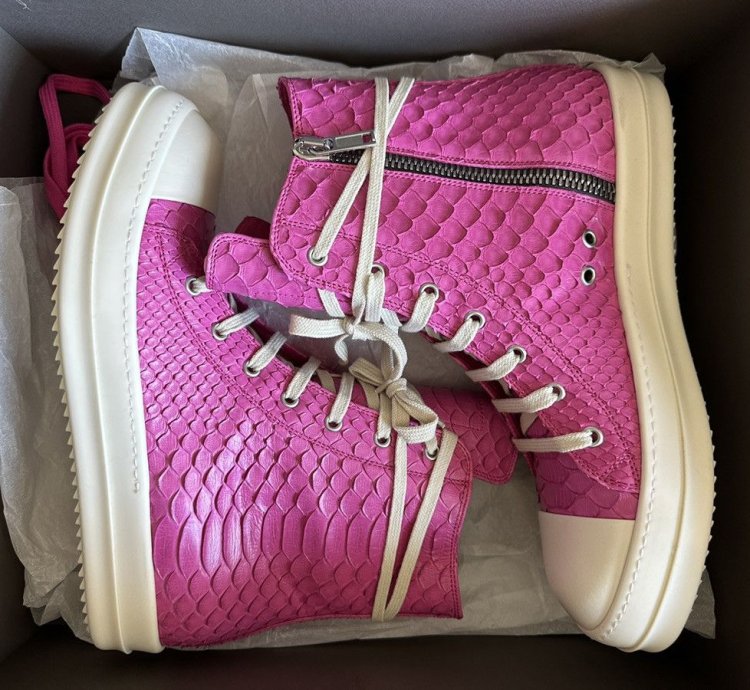 Rick Owens Pink Python Leather Ramones