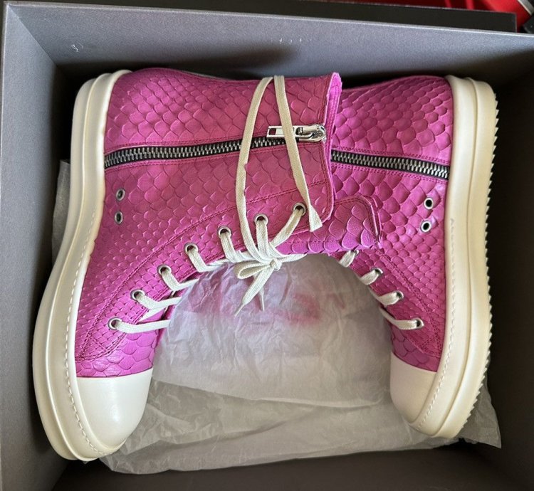 Rick Owens Pink Python Leather Ramones