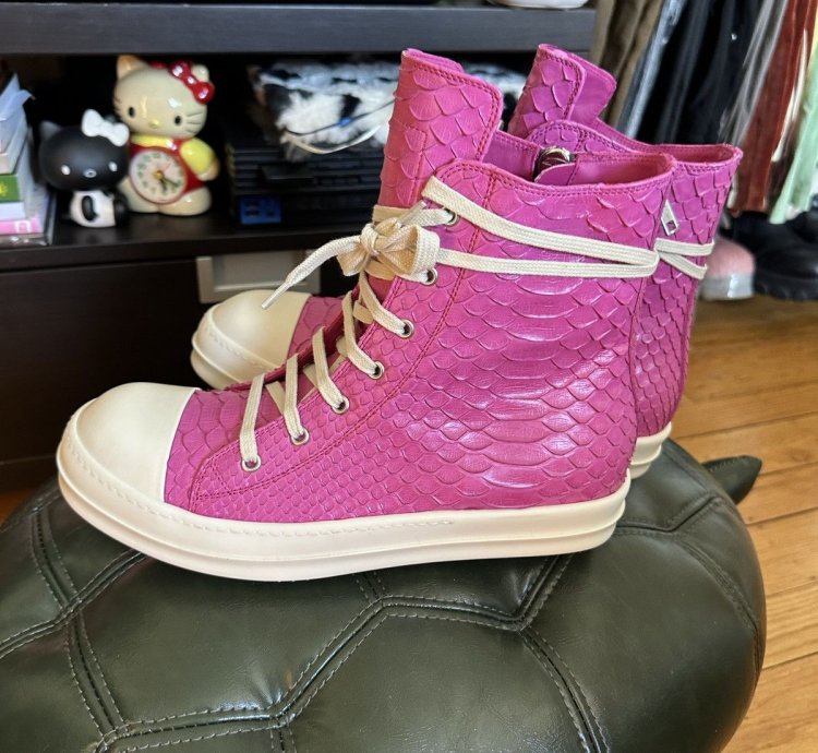 Rick Owens Pink Python Leather Ramones