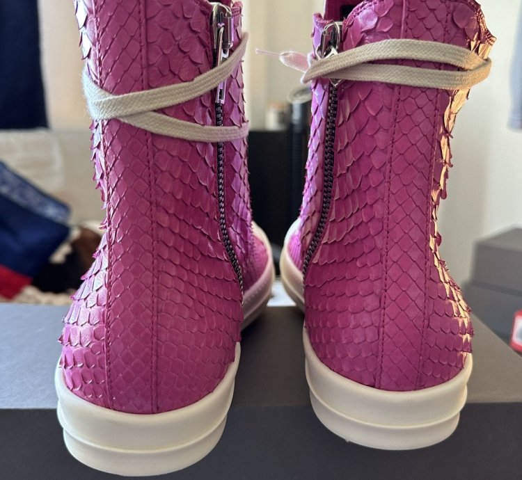 Rick Owens Pink Python Leather Ramones