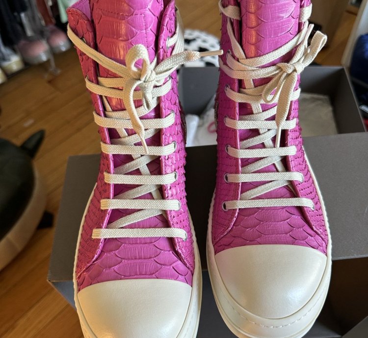 Rick Owens Pink Python Leather Ramones