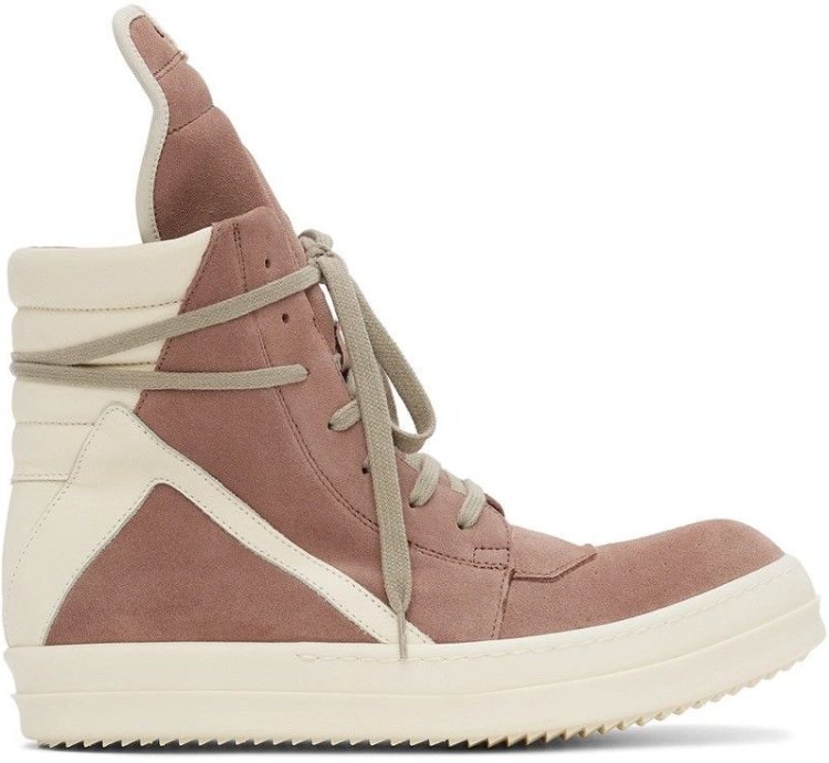 Rick Owens Pink Suede Geobasket High Sneakers