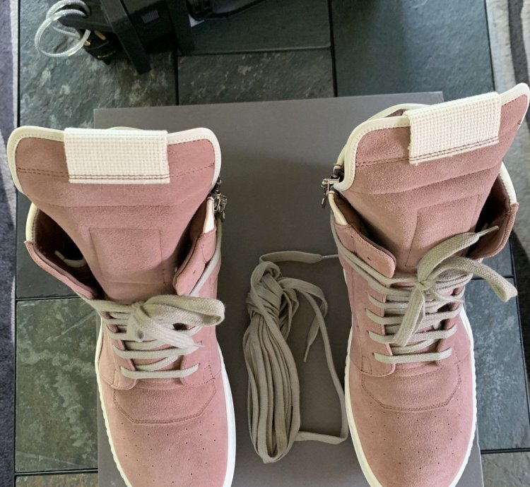 Rick Owens Pink Suede Geobasket High Sneakers