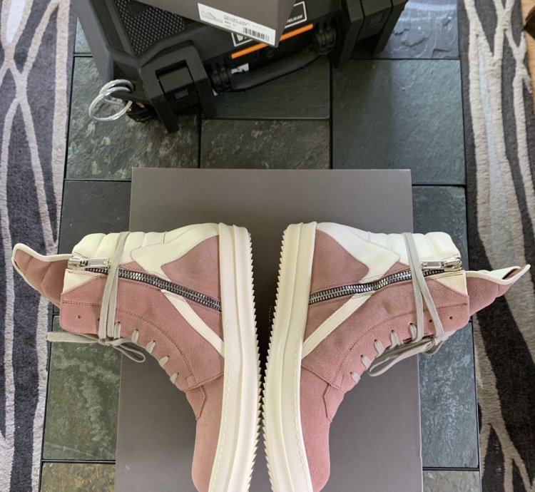 Rick Owens Pink Suede Geobasket High Sneakers