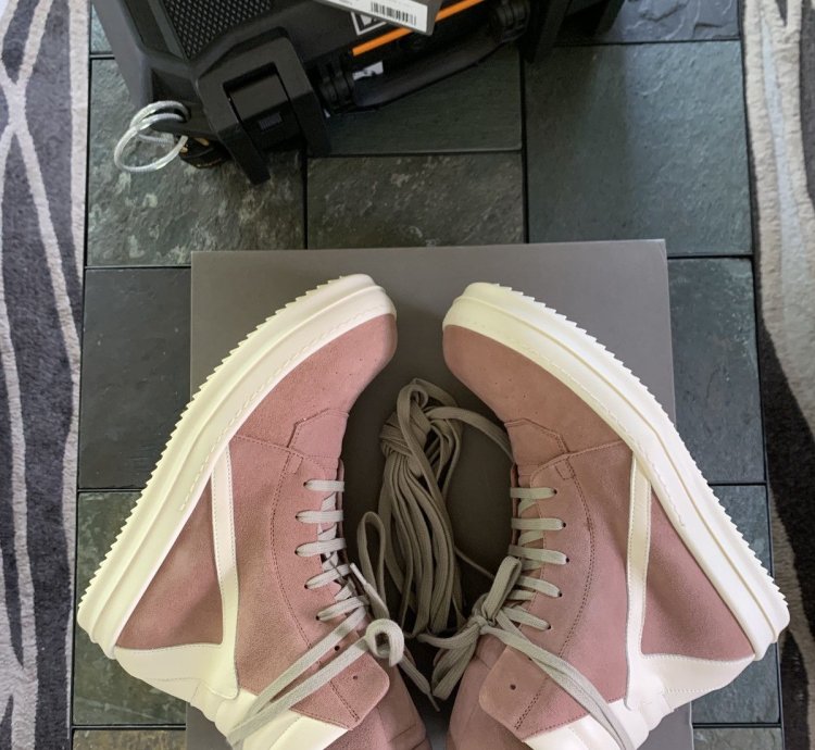 Rick Owens Pink Suede Geobasket High Sneakers