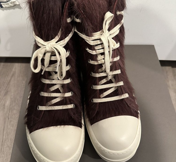 Rick Owens Pony Hair Cow Fur Ramones High Amethyst Size 43