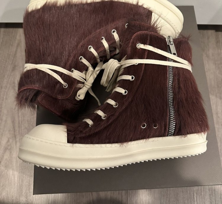 Rick Owens Pony Hair Cow Fur Ramones High Amethyst Size 43