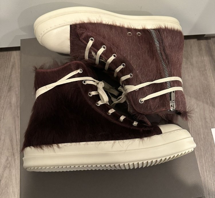 Rick Owens Pony Hair Cow Fur Ramones High Amethyst Size 43