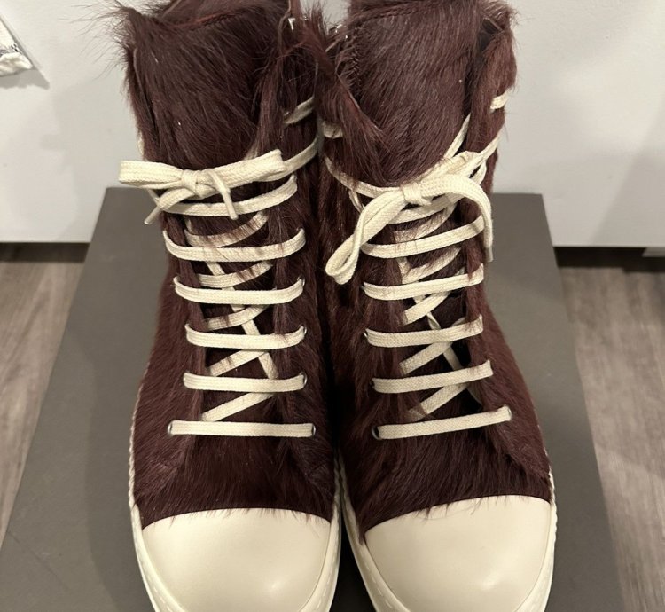 Rick Owens Pony Hair Cow Fur Ramones High Amethyst Size 44