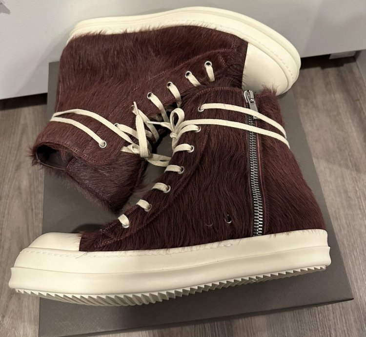 Rick Owens Pony Hair Cow Fur Ramones High Amethyst Size 44