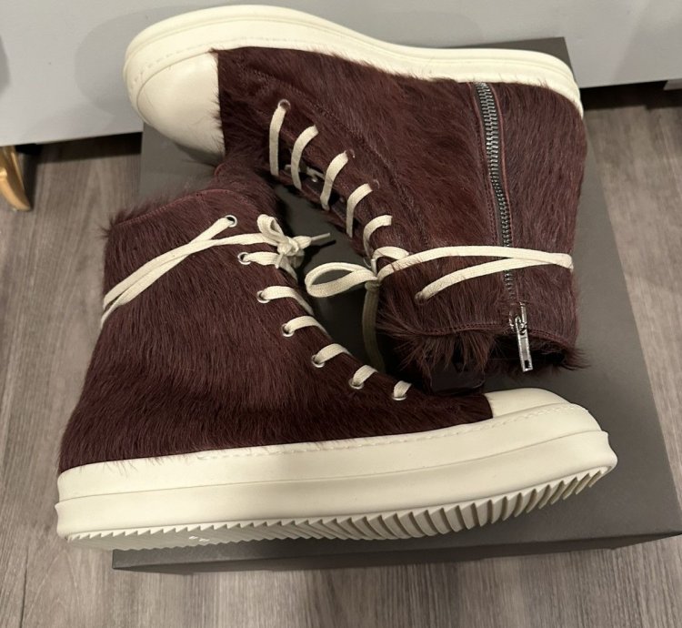 Rick Owens Pony Hair Cow Fur Ramones High Amethyst Size 44
