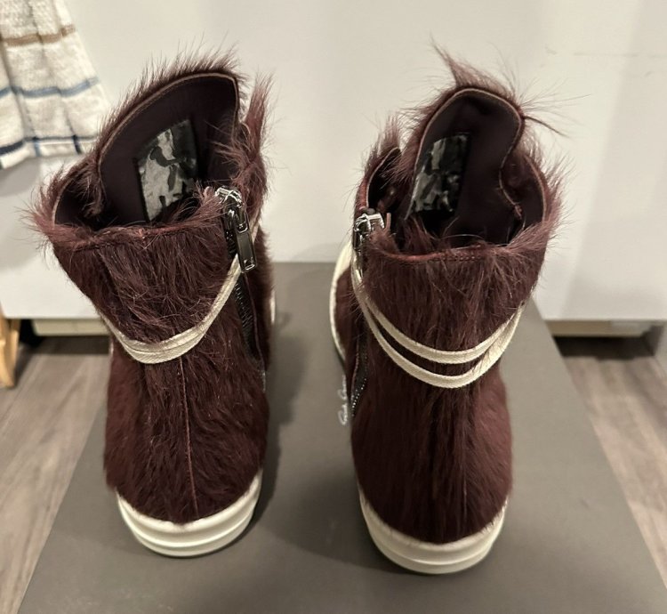 Rick Owens Pony Hair Cow Fur Ramones High Amethyst Size 44
