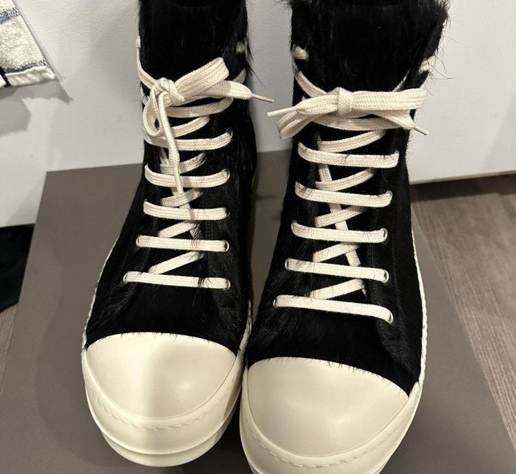 Rick owens pony hair Ramones High Black Milk Size 44