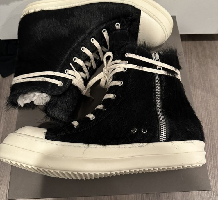 Rick owens pony hair Ramones High Black Milk Size 44