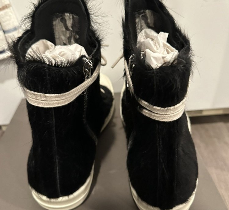Rick owens pony hair Ramones High Black Milk Size 44