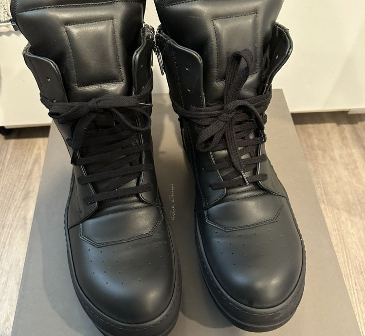 Rick Owens Python Leather Geobaskets Triple Black Size 42